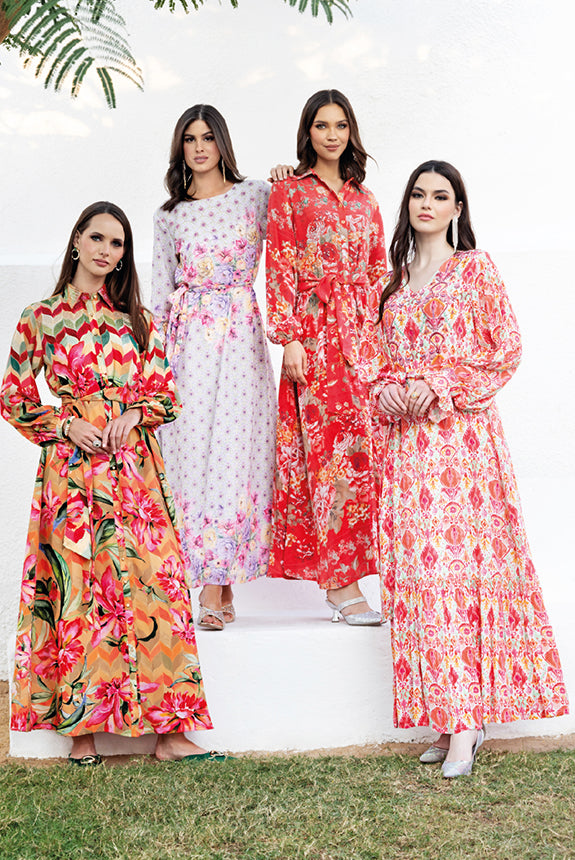 Women In Kashkha Vibrant Floral Printed Modest Dresses