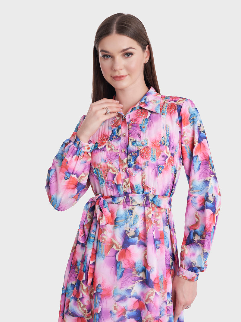 Fantacy Flower Print Long Shirt Dress (KL028) – Kashkha
