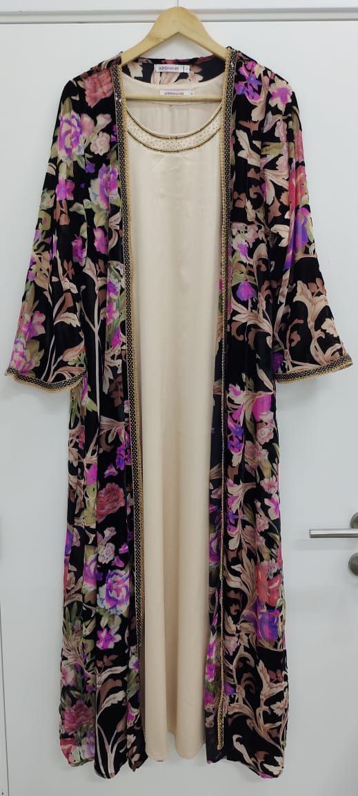 Floral Print Velvet Kimono Dress (AM559)
