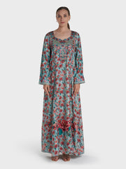 Aqua Green Colour Stone Work Viscose Crepe Floral Printed Jalabiya (VG3124B)