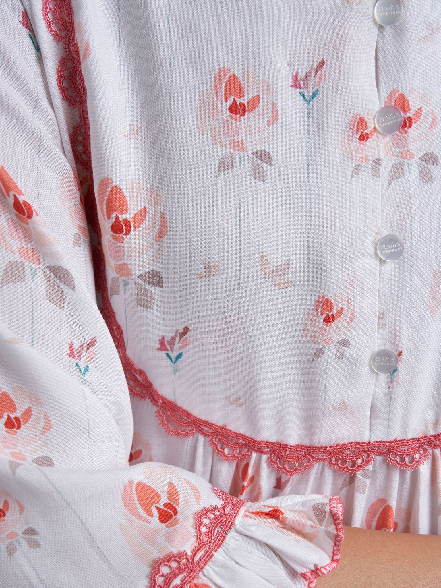 Off White Rayon Floral Print Long Nightwear Dress (VPN45)